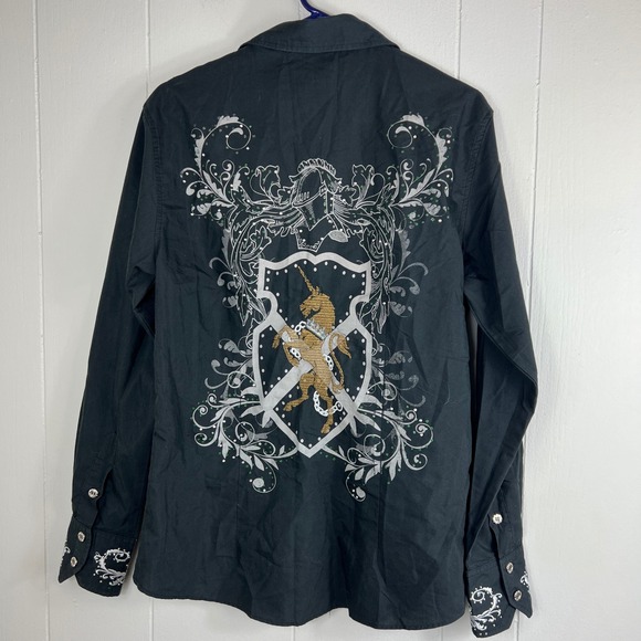 El General Mens Black Button Down Shirt Embroidered Crest Military Long Sleeve M - Picture 8 of 10